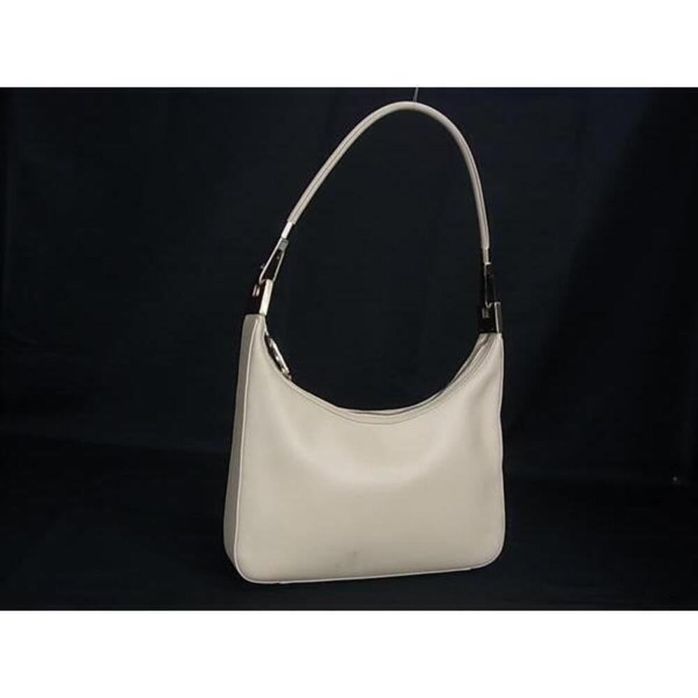 GUCCI Leather Hobo Bag Handbag Shoulder Beige